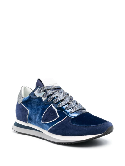 Shop Philippe Model Paris Suede-panelled Low Top Sneakers In Blue