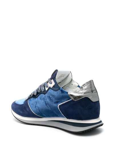 Shop Philippe Model Paris Suede-panelled Low Top Sneakers In Blue