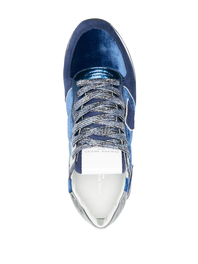 Shop Philippe Model Paris Suede-panelled Low Top Sneakers In Blue