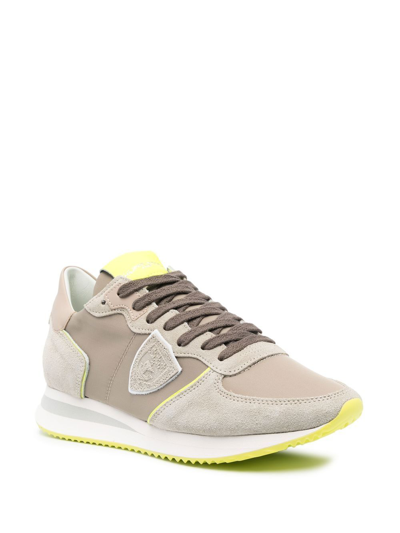 Shop Philippe Model Paris Leather-panelled Low-top Sneakers In Neutrals