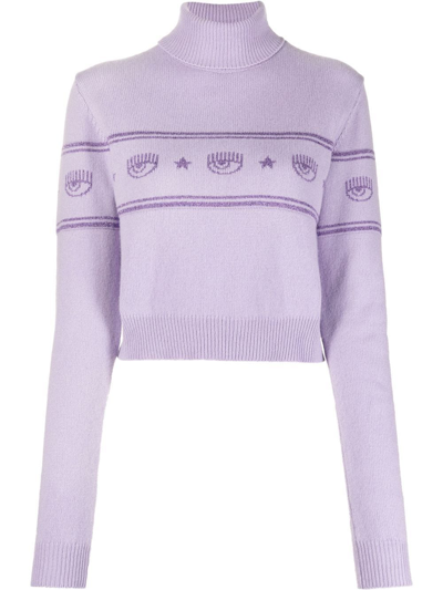 Shop Chiara Ferragni Graphic-intarsia Jumper In Purple