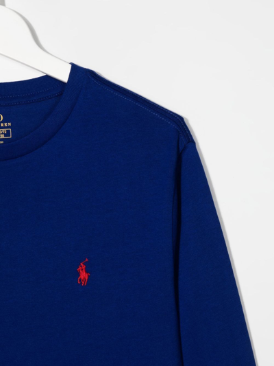 Shop Ralph Lauren Embroidered-logo Long-sleeve T-shirt In Blue