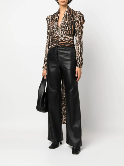 Shop Proenza Schouler Leopard-print Tie-fastening Strap Blouse In Brown