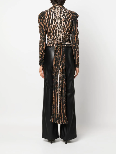 Shop Proenza Schouler Leopard-print Tie-fastening Strap Blouse In Brown