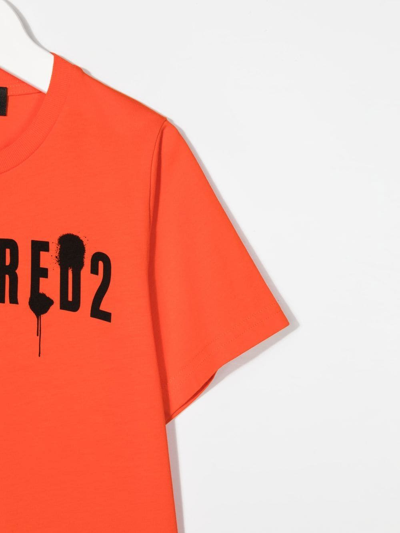 Dsquared2 Kids Orange T-shirt With Spray Effect Logo In Orange