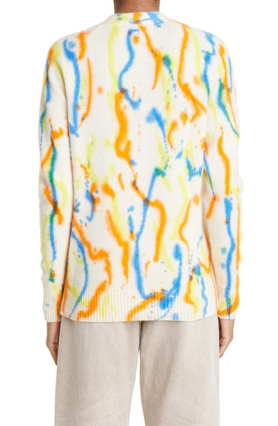 Shop The Elder Statesman Watercolor V-neck Cashmere Cardigan In Ivory W/ Lmn/ Mnd/ Bjy