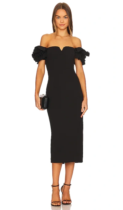 Elliatt Ruffled-shoulder Crepe Midi-dress In Black