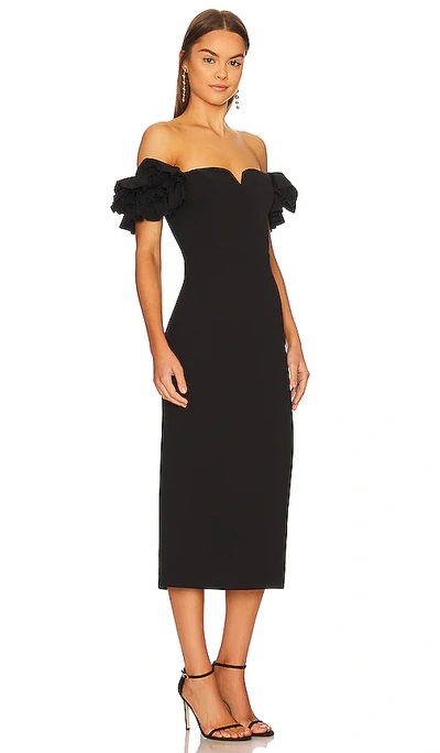 Elliatt Ruffled-shoulder Crepe Midi-dress In Black