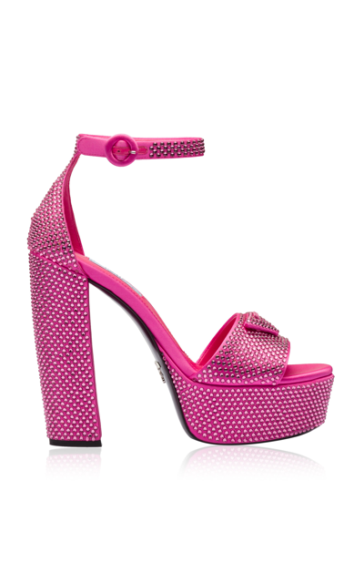 Shop Prada Women's Crystal-embellished Satin Platform Sandals In Pink