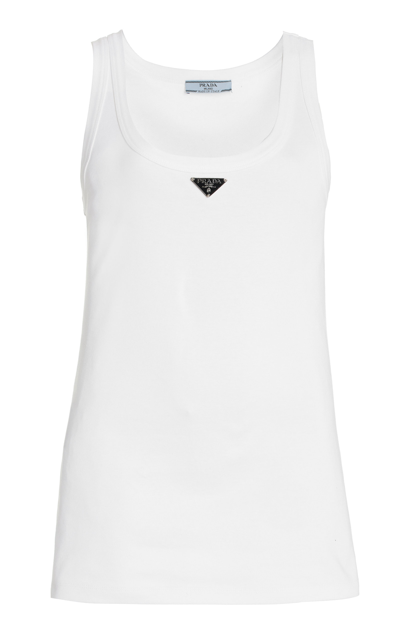 Shop Prada Women's Logo-detailed Jersey Tank Top In White