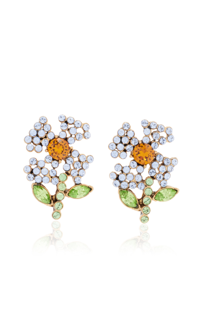 Shop Oscar De La Renta Women's Crystal Flower Earrings In Blue