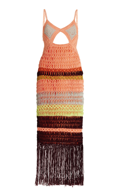 Shop Jonathan Simkhai Women's Marie Cutout Fringed Crochet Midi Dress In Multi