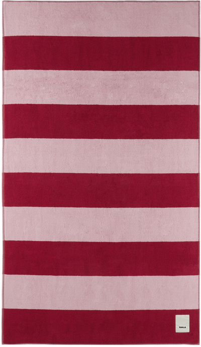 Tekla Pink & Red Block Stripes Beach Towel In Red Block Stripes