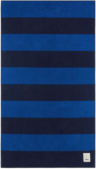 Tekla Navy Block Stripes Beach Towel In Navy Block Stripes