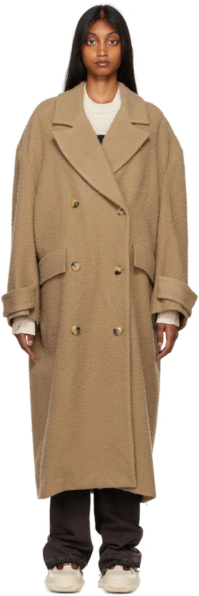 Shop Amiri Brown Double-breasted Coat In Dark Khaki