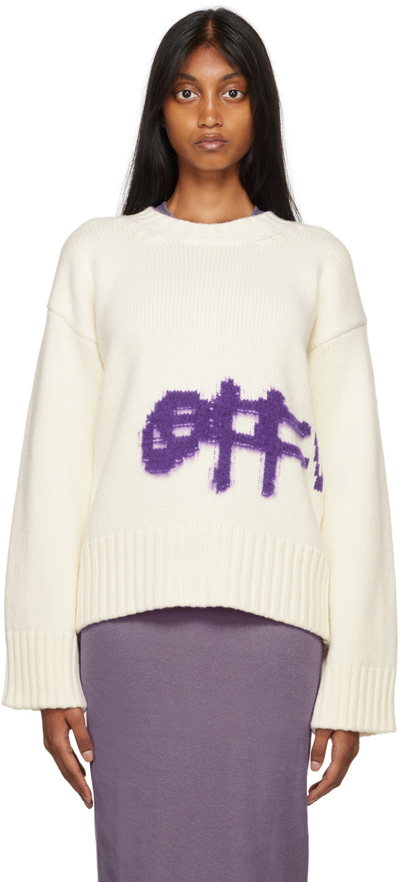 Shop Off-white Intarsia Sweater In White Purple
