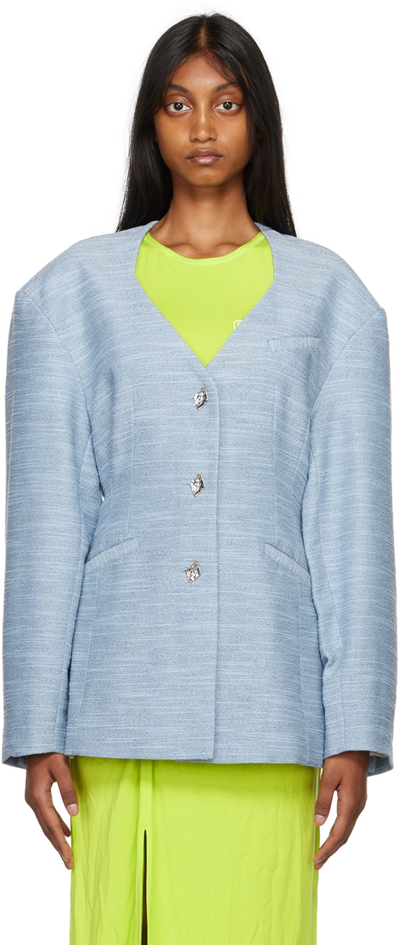 Shop Ganni Blue Recycled Polyester Jacket In 694 Heather
