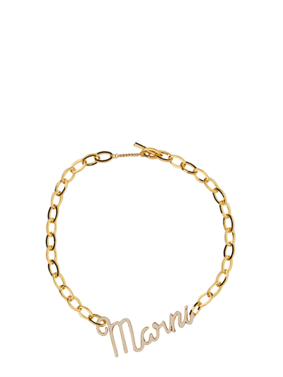 Shop Marni Necklace With Cursive Logo In White