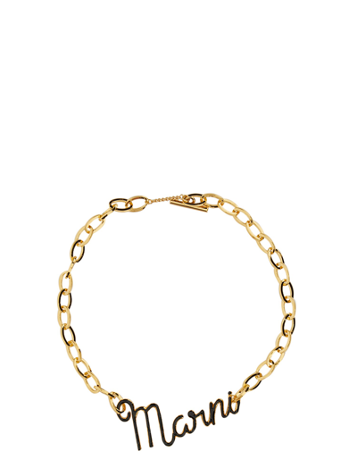 Shop Marni Necklace With Cursive Logo In Black