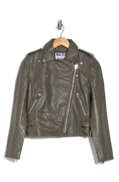 Shop Walter Baker Liz Leather Crop Moto Jacket In Armydnu