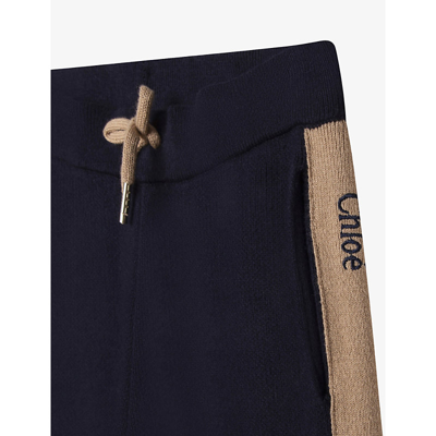 Shop Chloé Contrast Stripe Knitted Cotton Jogging Bottoms 8-14 Years In Navy