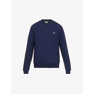 Shop Lacoste Logo-appliqué Regular-fit Cotton-blend Sweatshirt In Navy Blue