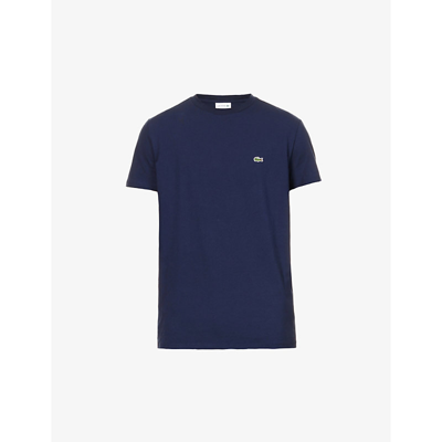 Shop Lacoste Pima Brand-embroidered Cotton-jersey T-shirt In Navy Blue