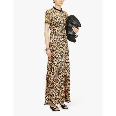 Shop Rabanne Leopard-print Chain-strap Woven Midi Dress In Leopard Commercial