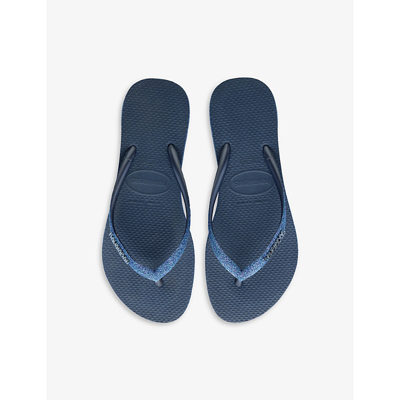 Shop Havaianas Slim Glitter-strap Rubber Flip-flops In Indigo Blue