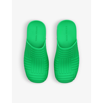 Shop Bottega Veneta Mens Green Slider Intrecciato-pattern Rubber Clogs