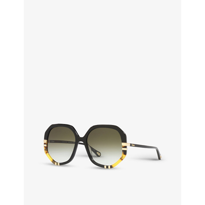 Shop Chloé Chloe Women's Black Ch0105s Hexagonal-frame Acetate Sunglasses