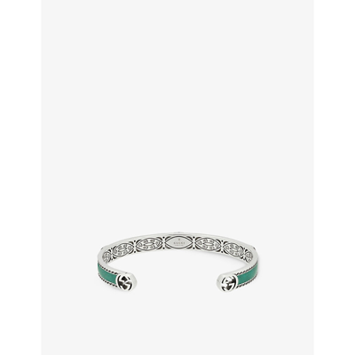 Shop Gucci Women's Silver Interlocking G Sterling Silver And Enamel Bracelet