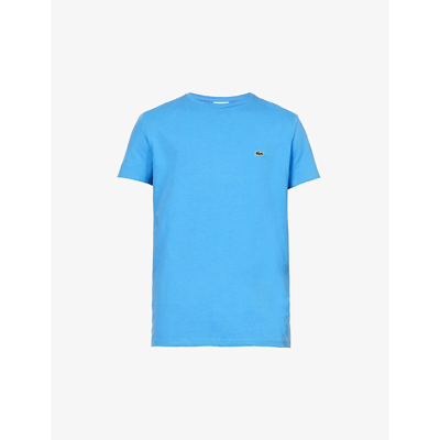 Shop Lacoste Pima Brand-embroidered Cotton-jersey T-shirt In Light Blue