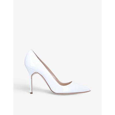 Shop Manolo Blahnik Women's White Bb 105 Pointed-toe Patent-leather Courts