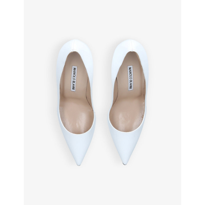 Shop Manolo Blahnik Women's White Bb 105 Pointed-toe Patent-leather Courts