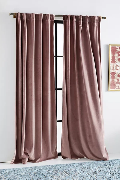 Shop Anthropologie Velvet Louise Curtain By  In Purple Size 50x63