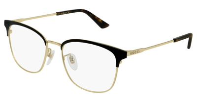 Shop Gucci Clear Demo Square Unisex Eyeglasses Gg0413ok 002 53 In Gold Tone