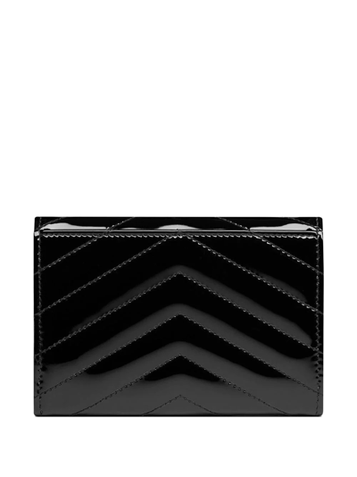 Shop Saint Laurent Chevron-quilt Laminated Wallet In Black