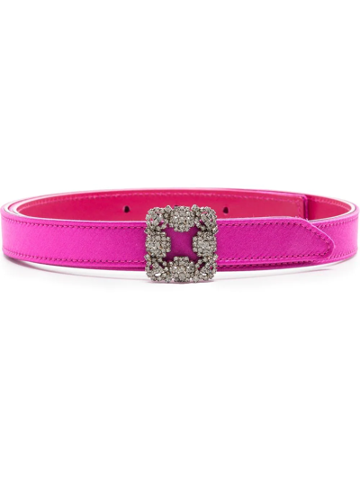 Shop Manolo Blahnik Hangisi Crystal-embellished Belt In Pink