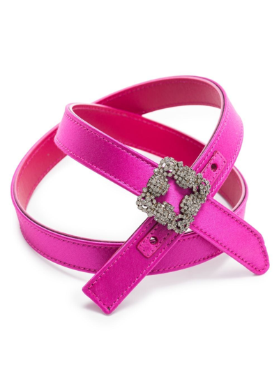 Shop Manolo Blahnik Hangisi Crystal-embellished Belt In Pink