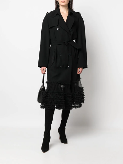 Shop Viktor & Rolf Fancy Ruffle-hem Trench Coat In Black