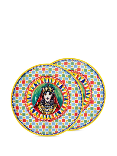 Shop Dolce & Gabbana Porcelain Dessert Plates (set Of Two) In Multicolour