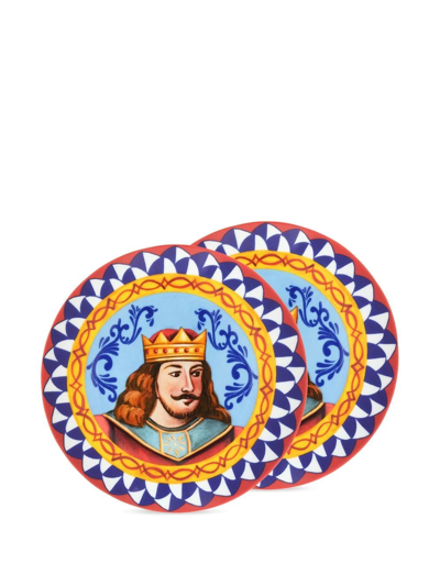 Dolce & Gabbana Porcelain Bread Plates (set Of Two) In Multicolour