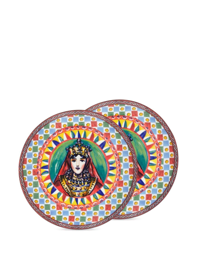 Shop Dolce & Gabbana Porcelain Bread Plates (set Of Two) In Multicolour