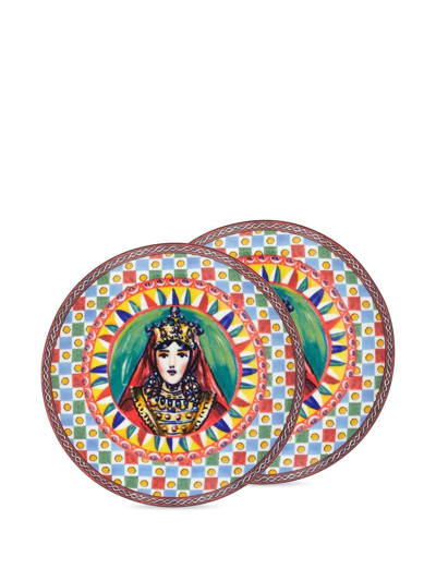 Dolce & Gabbana Porcelain Bread Plates (set Of Two) In Multicolour