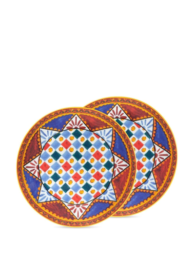 Dolce & Gabbana Porcelain Bread Plates (set Of Two) In Multicolour