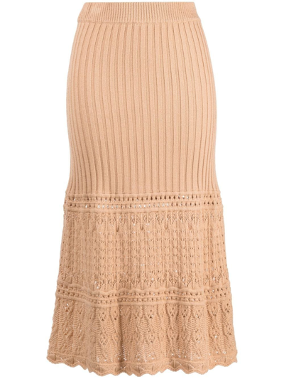 Shop Boutique Moschino Knitted Mid-length Skirt In Neutrals