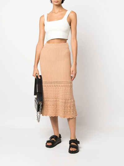 Shop Boutique Moschino Knitted Mid-length Skirt In Neutrals