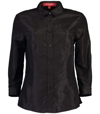 Shop Carolina Herrera Silk Taffeta Collared Shirt -black