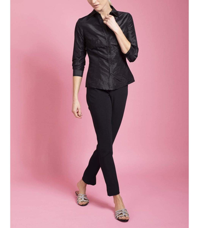 Shop Carolina Herrera Silk Taffeta Collared Shirt -black